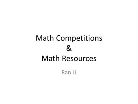 Math Competitions & Math Resources