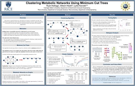 Clustering Metabolic Networks Using Minimum Cut Trees Ryan Kellogg 1, Allison Heath 2, Lydia Kavraki 2,3 1 Carnegie Mellon University, Department of Electrical.