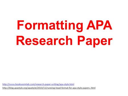 Formatting APA Research Paper