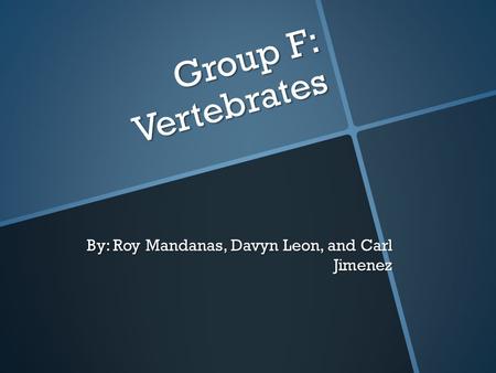 Group F: Vertebrates By: Roy Mandanas, Davyn Leon, and Carl Jimenez.