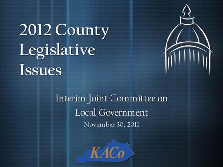 2012 County Legislative Issues Interim Joint Committee on Local Government November 30, 2011.