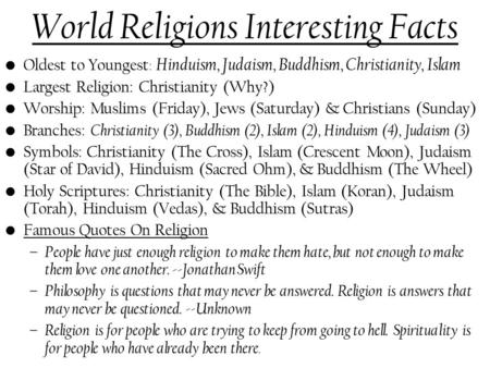 World Religions Interesting Facts