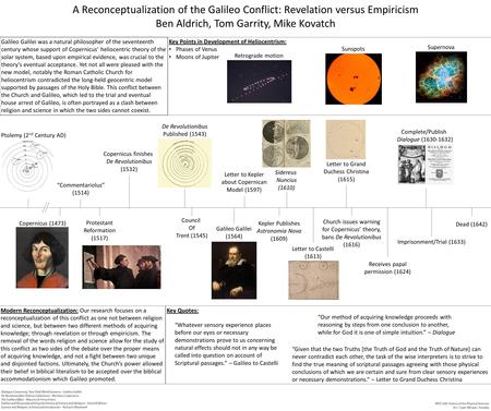 Key Quotes: A Reconceptualization of the Galileo Conflict: Revelation versus Empiricism Ben Aldrich, Tom Garrity, Mike Kovatch Galileo Galilei (1564) Ptolemy.