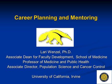 Career Planning and Mentoring Lari Wenzel, Ph.D. Associate Dean for Faculty Development, School of Medicine Associate Dean for Faculty Development, School.