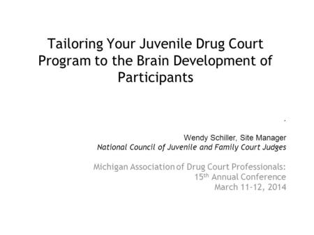 Tailoring Your Juvenile Drug Court Program to the Brain Development of Participants Michigan Association of Drug Court Professionals: 15 th Annual Conference.