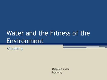 Water and the Fitness of the Environment Chapter 3 Drops on plastic Paper clip.