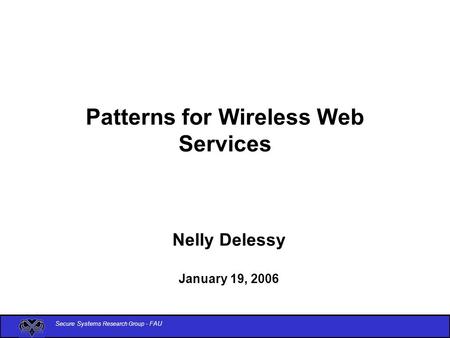 Secure Systems Research Group - FAU Patterns for Wireless Web Services Nelly Delessy January 19, 2006.