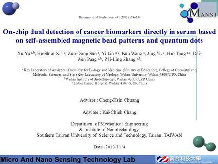 Advisor : Cheng-Hsin Chuang Advisee : Kai-Chieh Chang Department of Mechanical Engineering & Institute of Nanotechnology, Southern Taiwan University of.