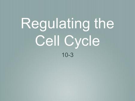 Regulating the Cell Cycle 10-3. Controls on Cell Division If we look at cells dividing in a petri dish we can see that they will divide until they cover.