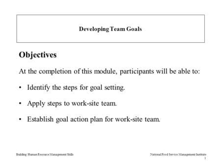 Developing Team Goals Objectives