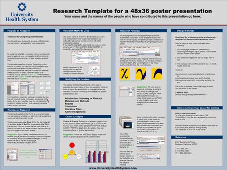 Research Template for a 48x36 poster presentation Your name and the names of the people who have contributed to this presentation go here. Purpose of Research.