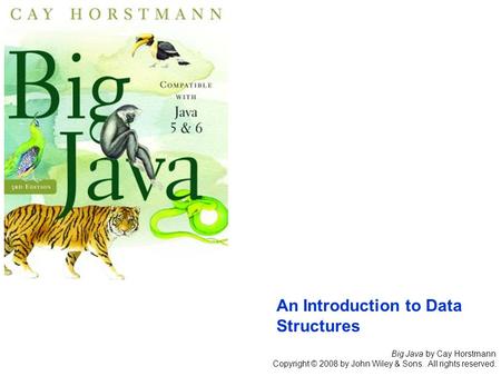 Big Java by Cay Horstmann Copyright © 2008 by John Wiley & Sons. All rights reserved. An Introduction to Data Structures.