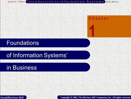 Irwin/McGraw-Hill Copyright © 2001, The McGraw-Hill Companies, Inc. All rights reserved. I n t r o d u c t i o n t o I n f o r m a t i o n S y s t e m.