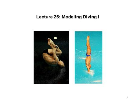 1 Lecture 25: Modeling Diving I. 2 What do we need to do? Figure out what and how to simplify Build a physical model that we can work with Once that is.