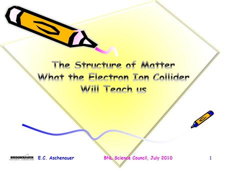 E.C. AschenauerBNL Science Council, July 20101 eRHIC - LDRDs  LDRDs on eRHIC Machine Design:  10-039:EIC Polarized Electron Gun; Ilan Ben-Zvi  10-040:Development.