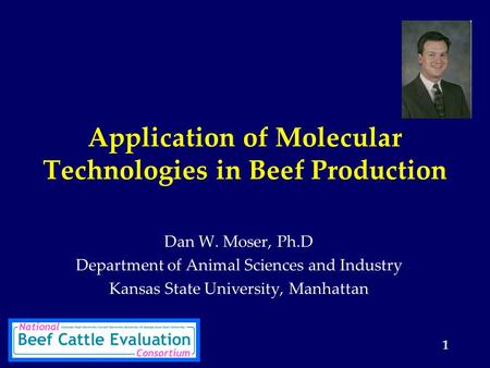 1 Application of Molecular Technologies in Beef Production Dan W. Moser, Ph.D Department of Animal Sciences and Industry Kansas State University, Manhattan.