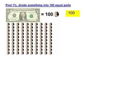 Find 1%, divide something into 100 equal parts  100.