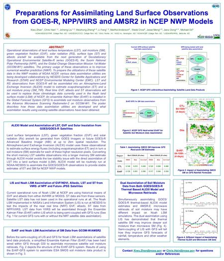 Preparations for Assimilating Land Surface Observations from GOES-R, NPP/VIIRS and AMSR2 in NCEP NWP Models from GOES-R, NPP/VIIRS and AMSR2 in NCEP NWP.