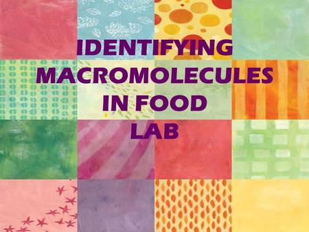 IDENTIFYING MACROMOLECULES IN FOOD LAB. Introduction Carbohydrates, proteins, and fats are all essential nutrients. We cannot manufacture these nutrients.