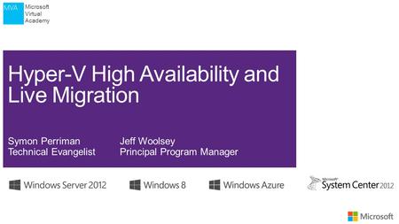 Microsoft Virtual Academy. First HalfSecond Half (01) Introduction to Microsoft Virtualization(05) Hyper-V Management (02) Hyper-V Infrastructure (06)