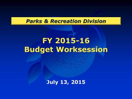 FY 2015-16 Budget Worksession Parks & Recreation Division July 13, 2015.