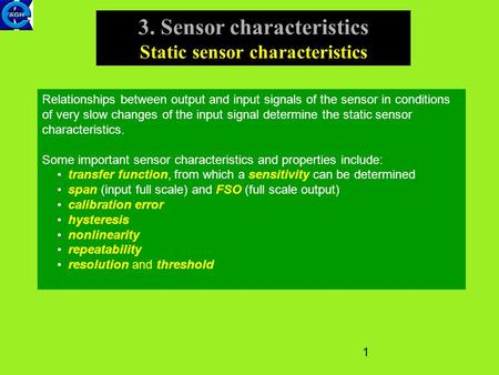 3. Sensor characteristics Static sensor characteristics