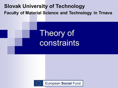 Theory of constraints Slovak University of Technology Faculty of Material Science and Technology in Trnava.