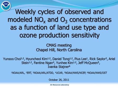 Air Resources Laboratory CMAS meeting Chapel Hill, North Carolina Yunsoo Choi 1,2, Hyuncheol Kim 1,2, Daniel Tong 1,2, Pius Lee 1, Rick Saylor 3, Ariel.