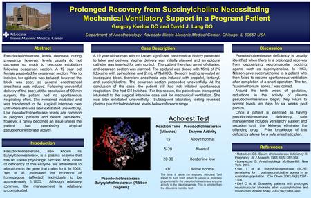 Prolonged Recovery from Succinylcholine Necessitating Mechanical Ventilatory Support in a Pregnant Patient Gregory Kozlov DO and David J. Lang DO Department.