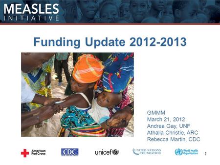 Funding Update 2012-2013 GMMM March 21, 2012 Andrea Gay, UNF Athalia Christie, ARC Rebecca Martin, CDC 1.