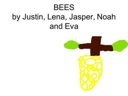 BEES by Justin, Lena, Jasper, Noah and Eva. WHEN THE HONEYCOMB IS FULL THE BEES NEED TO FIND A NEW HIVE.