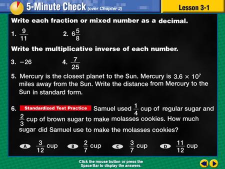 Transparency 1 Click the mouse button or press the Space Bar to display the answers.