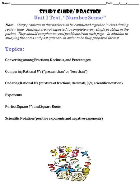 Note: Many problems in this packet will be completed together in class during review time. Students are not expected to complete every single problem in.