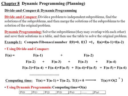 Divide-and-Conquer & Dynamic Programming Divide-and-Conquer: Divide a problem to independent subproblems, find the solutions of the subproblems, and then.