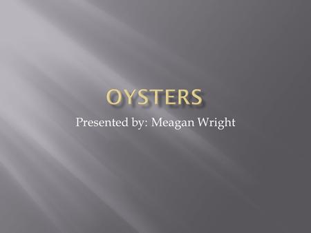 Presented by: Meagan Wright.  Scientific Name: Crassostrea virginica  Common Names: Eastern Oyster & American Oyster  Phylum Mullusca  Class Bivalva.