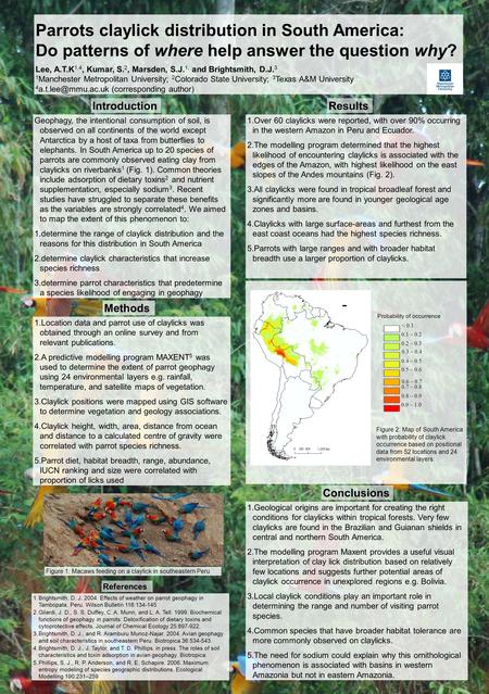 1.Over 60 claylicks were reported, with over 90% occurring in the western Amazon in Peru and Ecuador. 2.The modelling program determined that the highest.