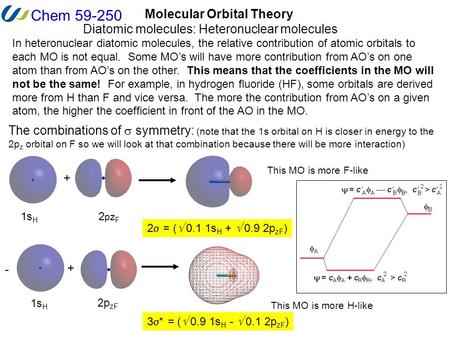 Chem 59-250 Molecular Orbital Theory Diatomic molecules: Heteronuclear molecules In heteronuclear diatomic molecules, the relative contribution of atomic.