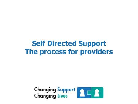 Self Directed Support The process for providers. Self Directed Support “ You may of heard it being referred to as personalisation or personal budgets.