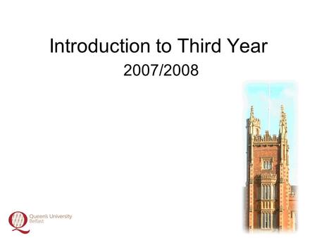 Introduction to Third Year 2007/2008. Overview Dr Kieran McGlade.