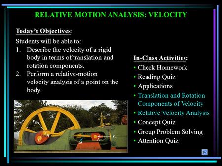 RELATIVE MOTION ANALYSIS: VELOCITY