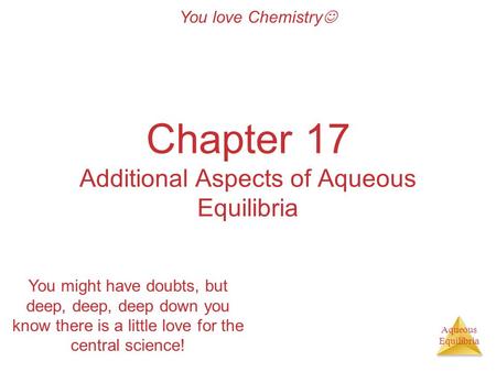 Aqueous Equilibria Chapter 17 Additional Aspects of Aqueous Equilibria You love Chemistry You might have doubts, but deep, deep, deep down you know there.