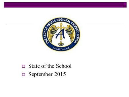  State of the School  September 2015. Overview  Enrollment – A Key Revenue Driver  Cost per Pupil  Additional sources of Funding  Sustainability.