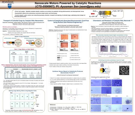 Transport of Colloidal Cargo by Catalytic PtAu Nanomotors Shakuntala Sundararajan 1, Andrew Zudans 1, Paul Lammert 2, Vincent H. Crespi 2 and Ayusman Sen.