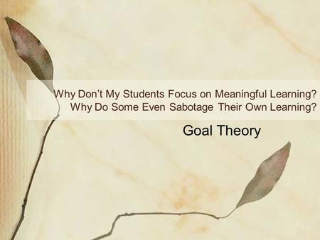 Why Don’t My Students Focus on Meaningful Learning