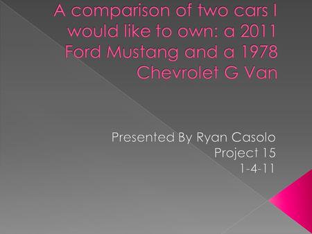 2011 Ford Mustang 1978 Chevrolet G Van V.S I am considering buying the 2011 For Mustang because it’s cool doors. Another reason I would buy this particular.