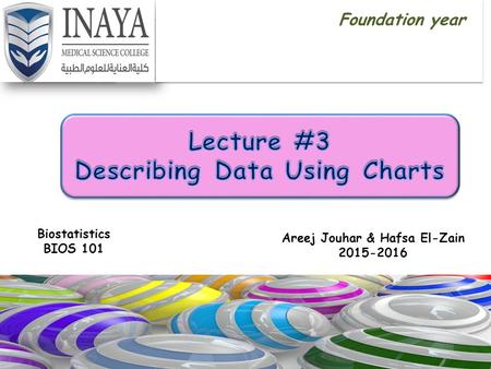 Areej Jouhar & Hafsa El-Zain 2015-2016 Biostatistics BIOS 101 Foundation year.