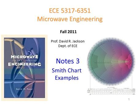 Prof. David R. Jackson Dept. of ECE Notes 3 ECE 5317-6351 Microwave Engineering Fall 2011 Smith Chart Examples 1.