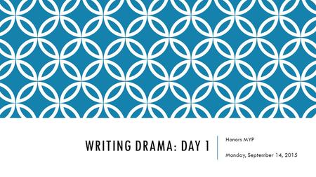 WRITING DRAMA: DAY 1 Honors MYP Monday, September 14, 2015.