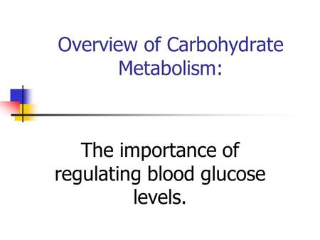 Overview of Carbohydrate Metabolism: The importance of regulating blood glucose levels.