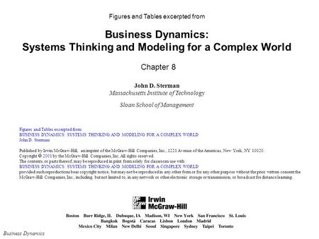 Figures and Tables excerpted from Business Dynamics: Systems Thinking and Modeling for a Complex World Chapter 8 John D. Sterman Massachusetts Institute.